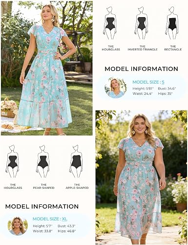 2026 Women Summer Dress,Maxi Short Sleeve Floral Dresses,Semi Formal Flowy Wedding Guest Dress with Pocket